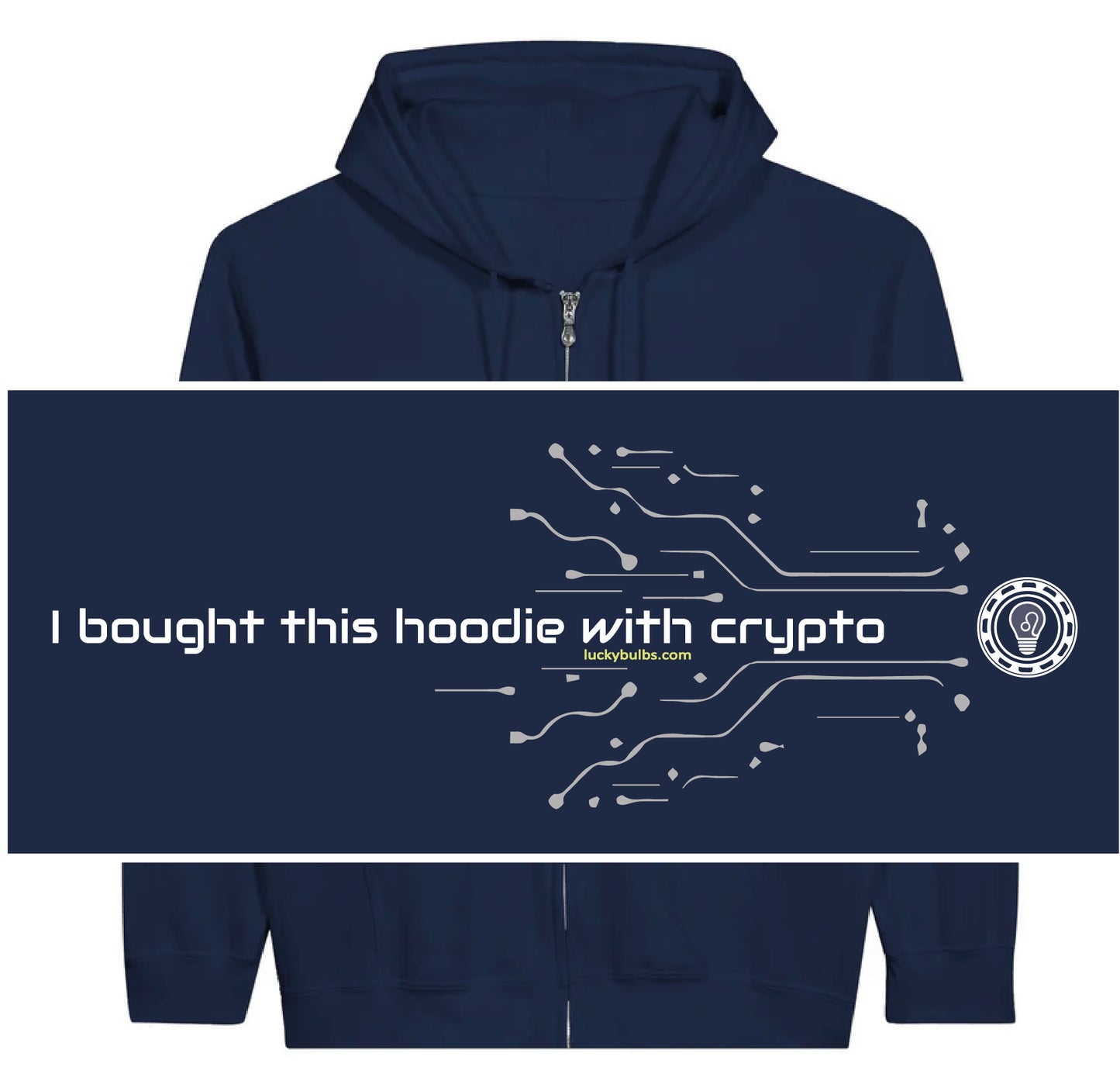 Crypto Bulbs - Pullover Hoodie Zip - Unisex - Navy Blue