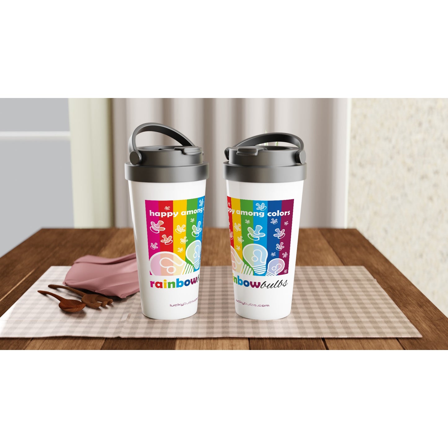 Rainbow Bulbs Baby - THEME - HAPPY - travel mug