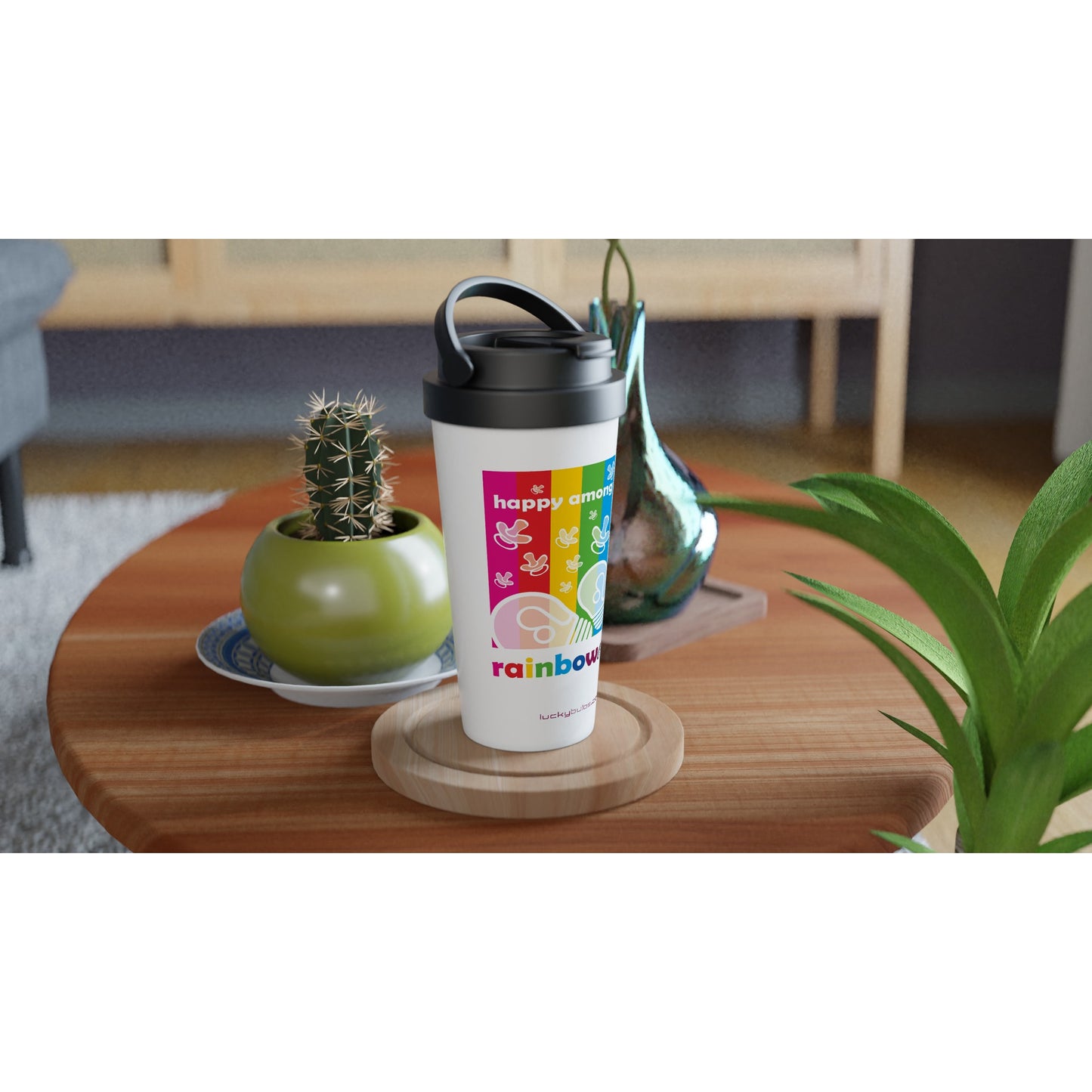 Rainbow Bulbs Baby - THEME - HAPPY - travel mug