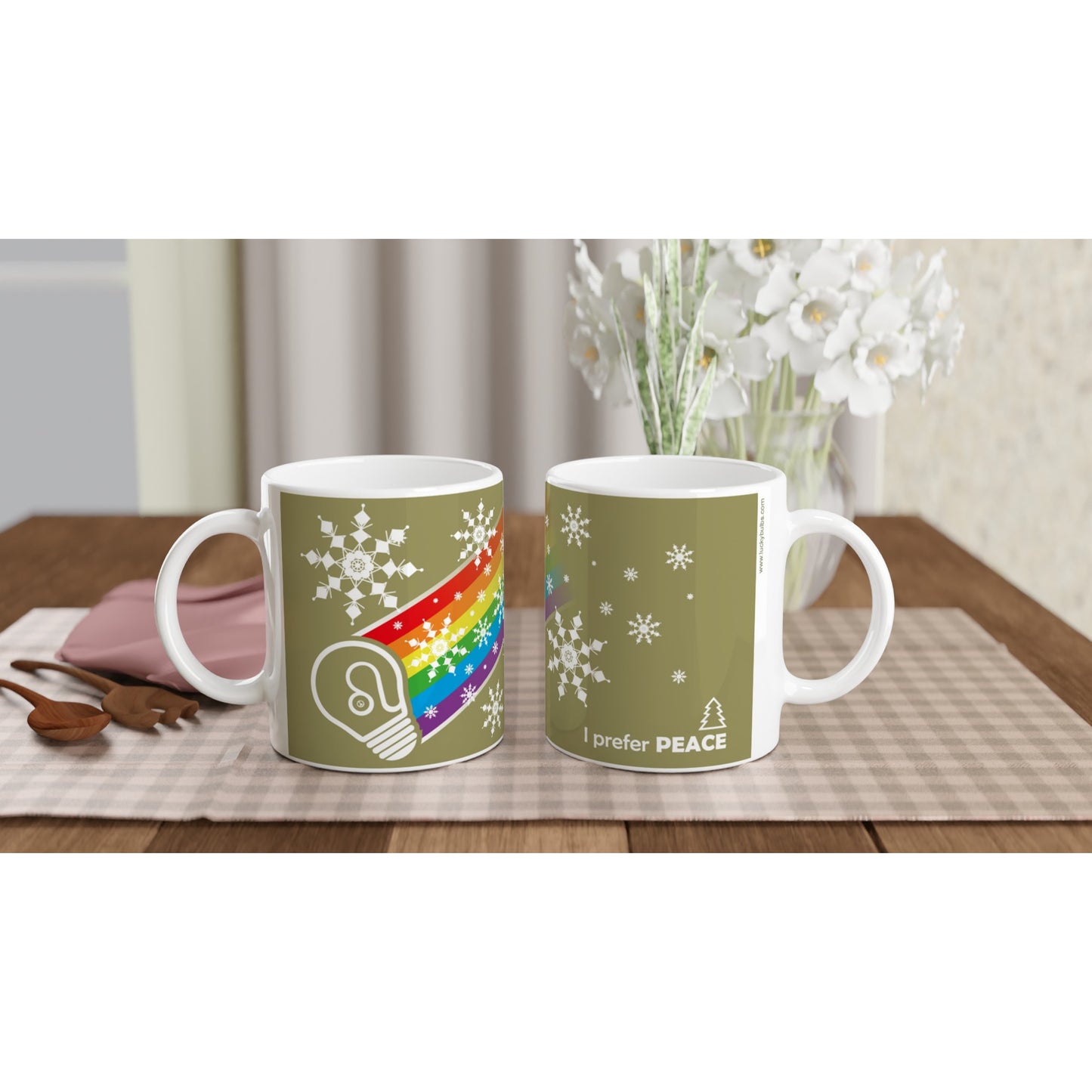 I prefer PEACE - Christmas Bulb - Silver - Ceramic Mug