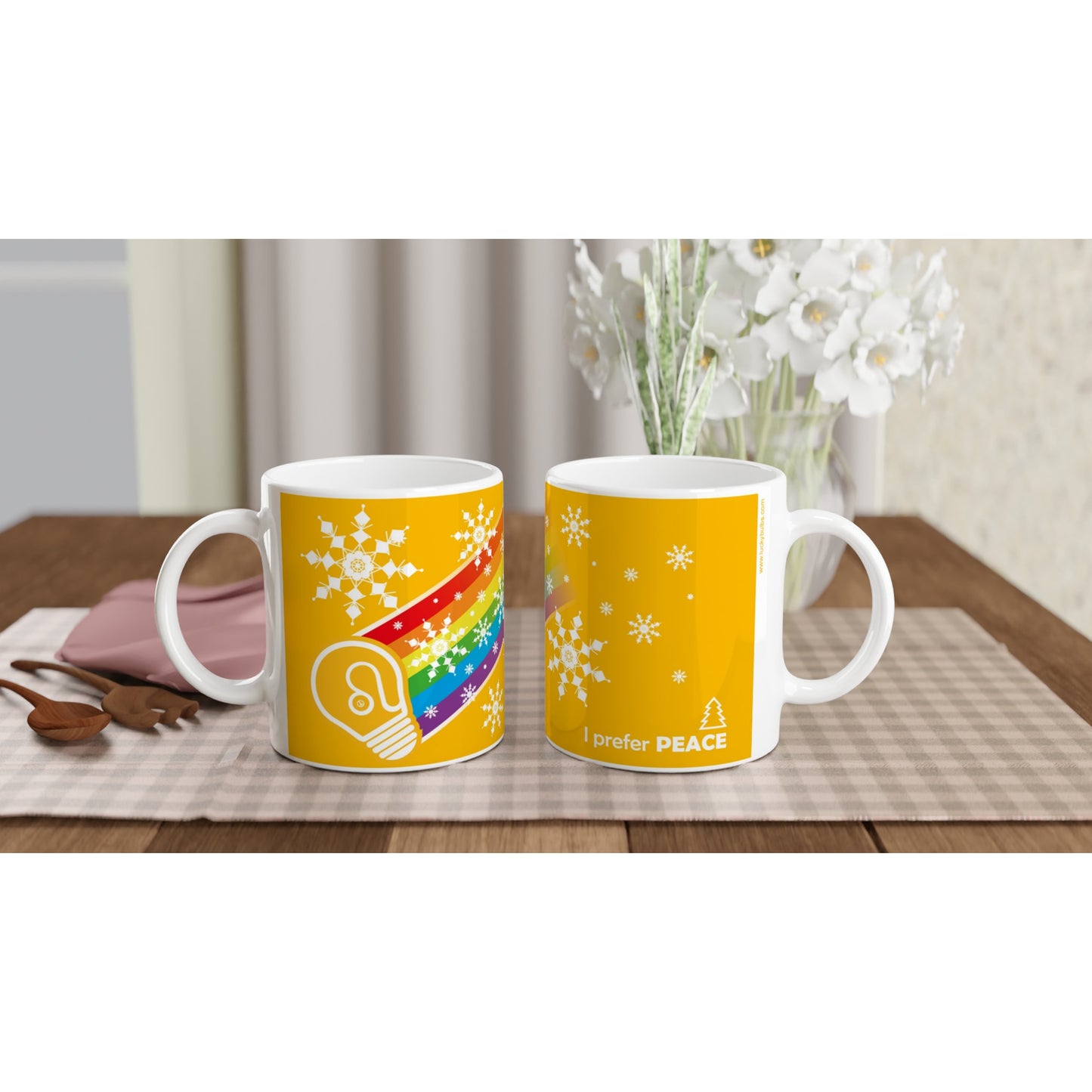 I prefer PEACE - Christmas Bulb - Yellow - Ceramic Mug