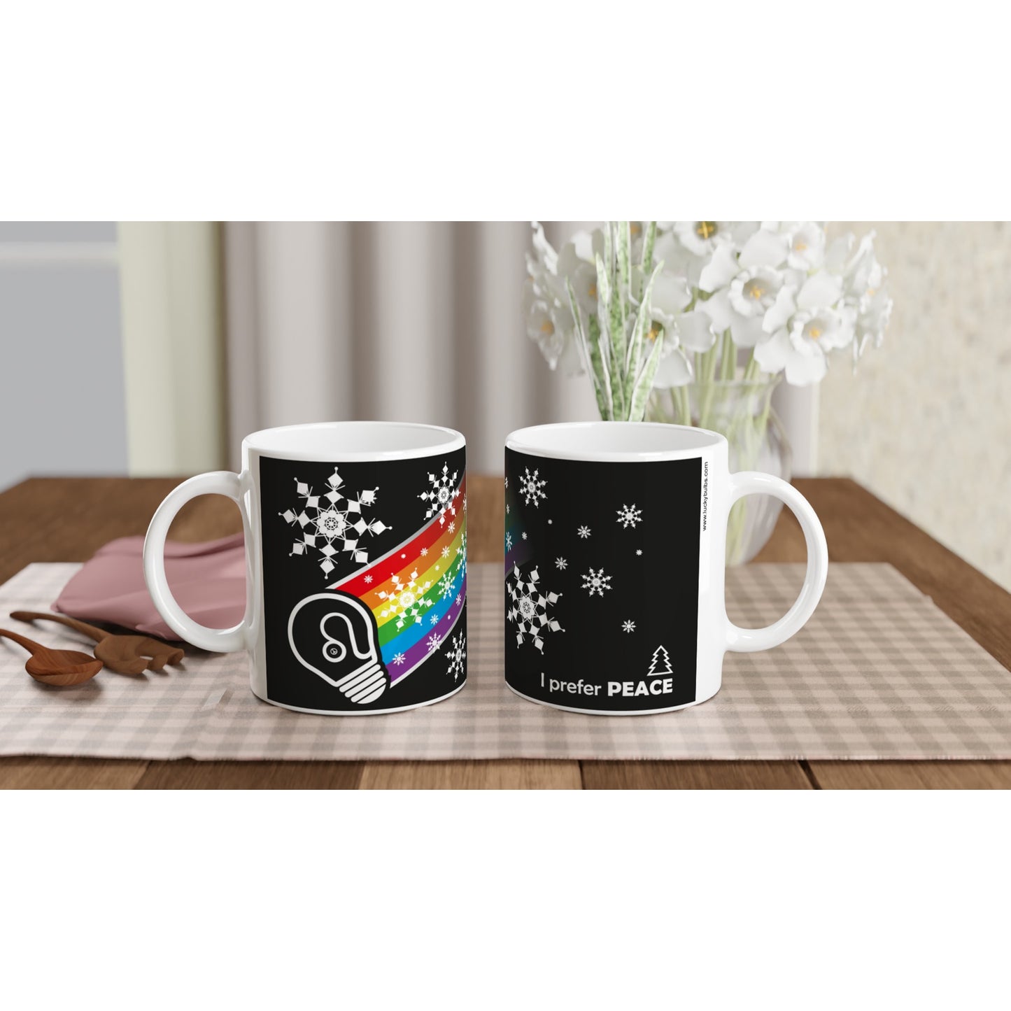 I prefer PEACE - Christmas Bulb - Black - Ceramic Mug