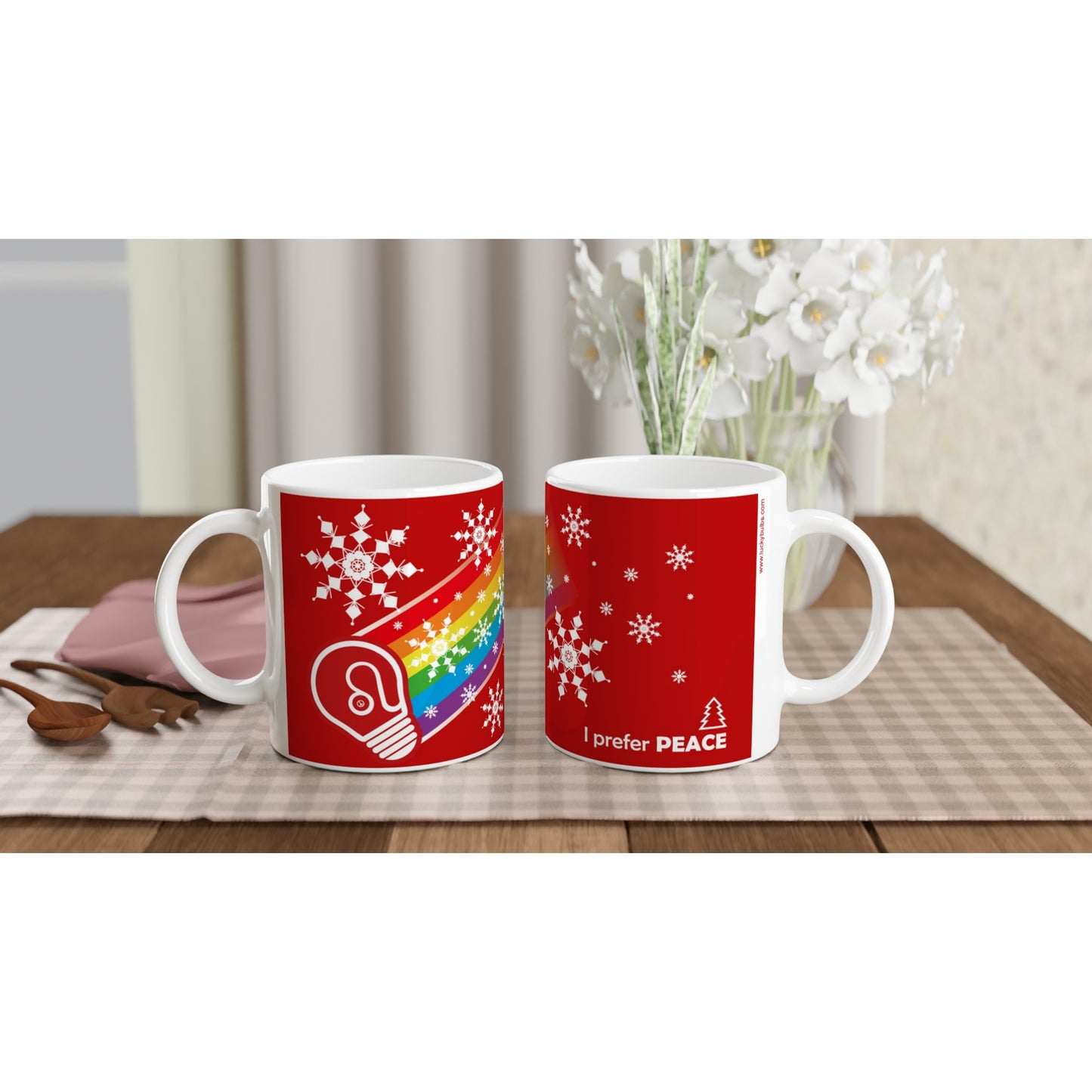 I prefer PEACE - Christmas Bulb - Red - Ceramic Mug