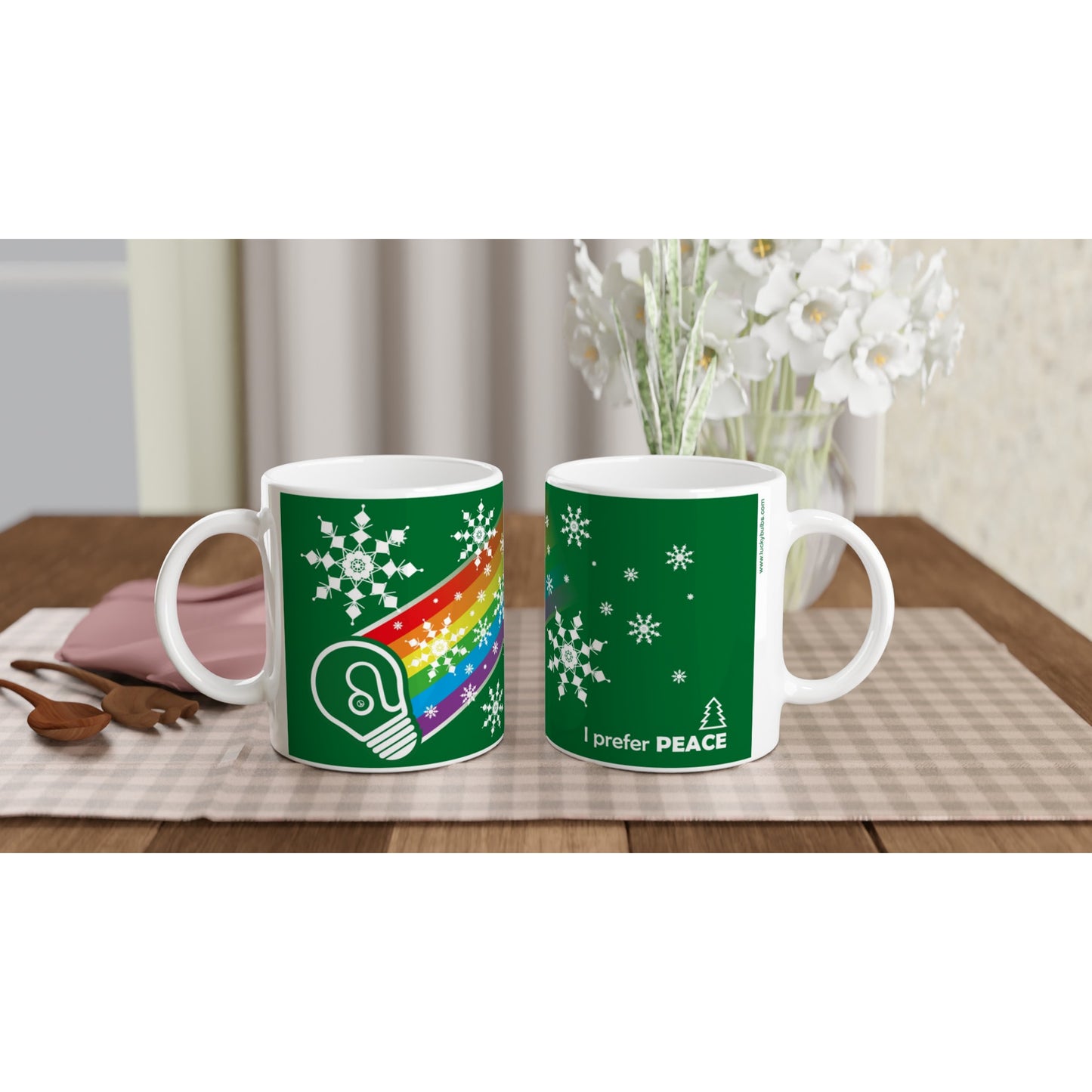 I prefer PEACE - Christmas Bulb - Green - Ceramic Mug