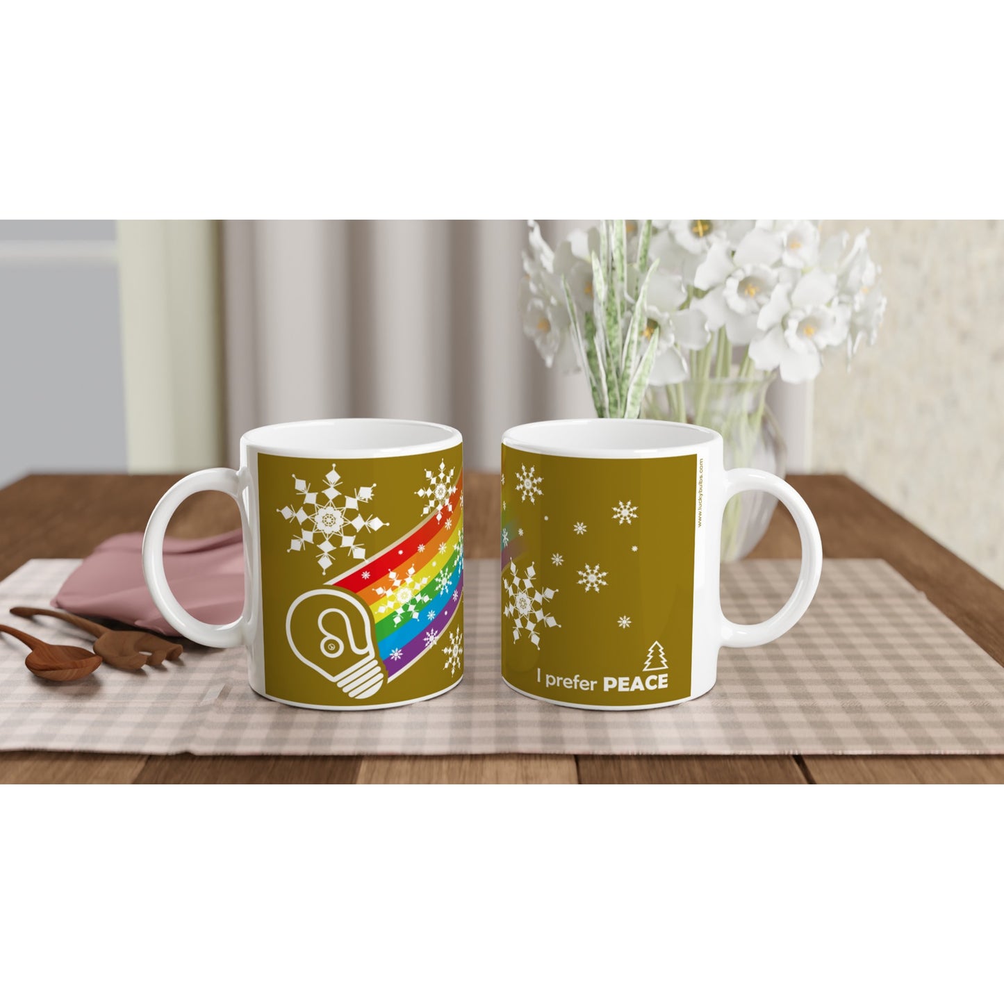 I prefer PEACE - Christmas Bulb - Gold - Ceramic Mug