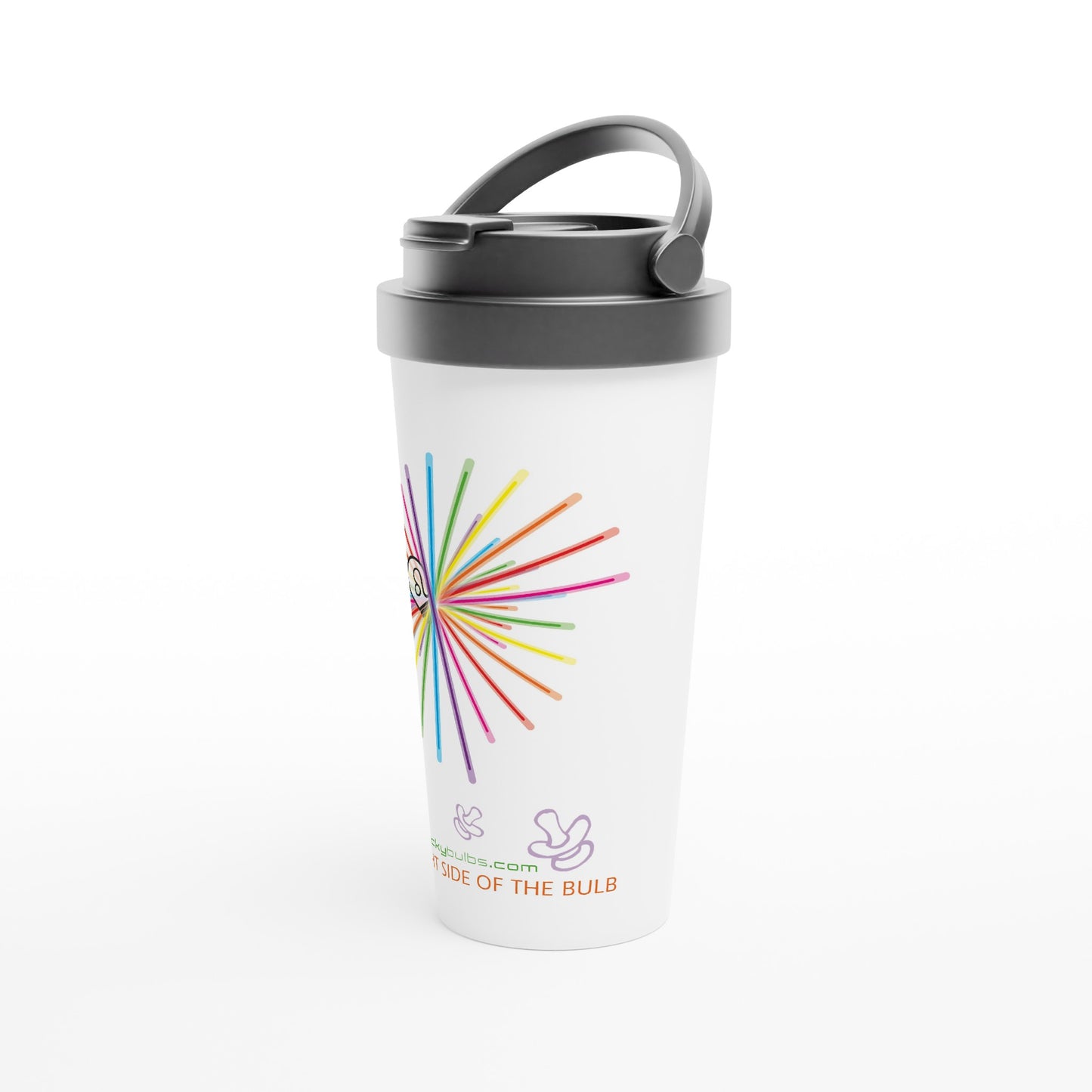 The light side of the Bulb - 2 - HAPPY - travel mug