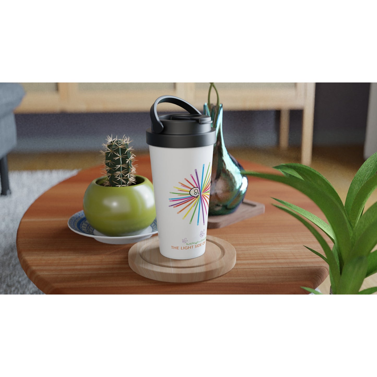 The light side of the Bulb - 2 - HAPPY - travel mug