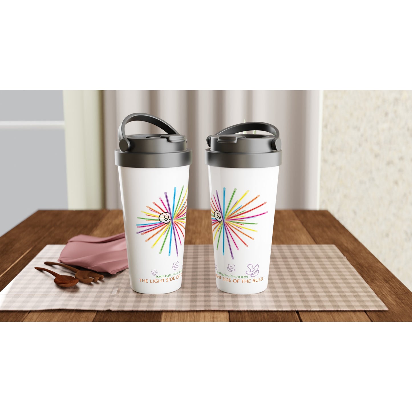 The light side of the Bulb - 2 - HAPPY - travel mug