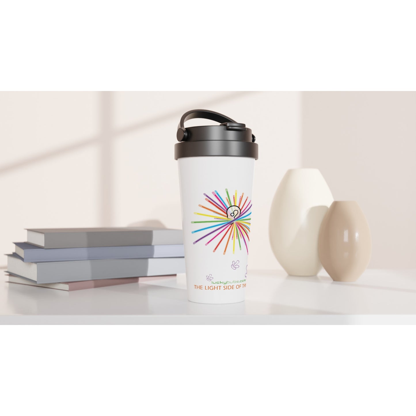 The light side of the Bulb - 3 - HAPPY - travel mug