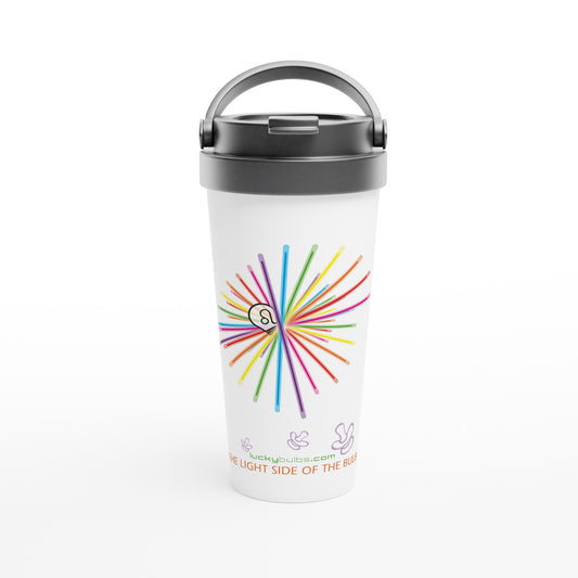 The light side of the Bulb - 2 - HAPPY - travel mug